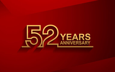 52 years anniversary line style design golden color with elegance red background for celebration