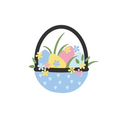 Easter basket with colored eggs