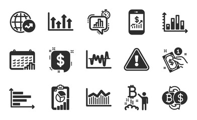 Payment message, Payment method and Upper arrows icons simple set. Statistics timer, World statistics and Horizontal chart signs. Diagram graph, Calendar graph and Mobile finance symbols. Vector