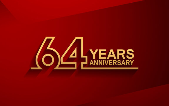 64 years anniversary line style design golden color with elegance red background for celebration