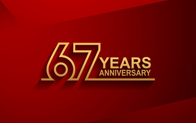67 years anniversary line style design golden color with elegance red background for celebration