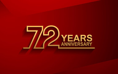 72 years anniversary line style design golden color with elegance red background for celebration