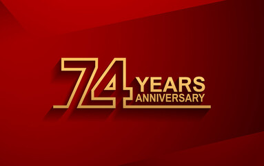 74 years anniversary line style design golden color with elegance red background for celebration