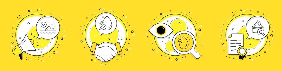 Vitamin e, Skin care and Water drop line icons set. Megaphone, licence and deal vector icons. Moisturizing cream sign. Oil drop, Face cream, Serum oil. Face lotion. Beauty set. Vector