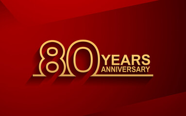 80 years anniversary line style design golden color with elegance red background for celebration