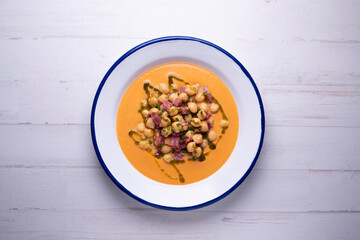 chickpeas, garbanzo bean, nutritious, bread, gazpacho, traditional, fresh, salmorejo, typical, andalusia, meal, food, eating, gastronomy, cuisine, antioxidant, spanish, ham, rustic, tomato, soup, spai