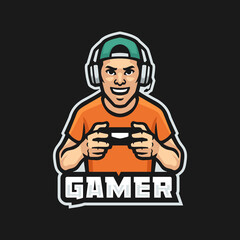 A gamer's mascot logo wearing a headset. Esports logo gaming. Vector Illustration. © Afivctr x INF Studio