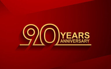 90 years anniversary line style design golden color with elegance red background for celebration