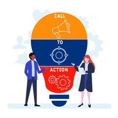 Flat design with people. CTA - Call To Action. acronym, business concept background.   Vector illustration for website banner, marketing materials, business presentation, online
