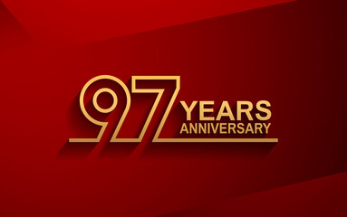 97 years anniversary line style design golden color with elegance red background for celebration