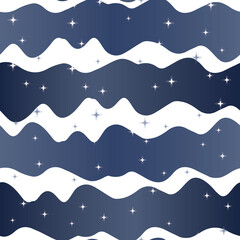 Vector Abstract Sparkling Sky Wavy Stripes in Navy Blue and White seamless pattern background. Perfect for fabric, wallpaper and scrapbooking projects.