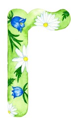 watercolor illustration, element, letter, summer, summer flowers, isolated