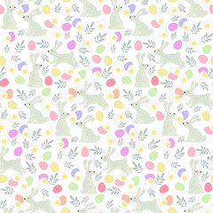 Seamless vector easter bunny pattern. Rabbit and eggs endless background. EPS 10
