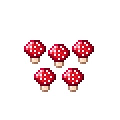 Mushroom pixel art. Cute pixel mushrooms. Vector illustration.