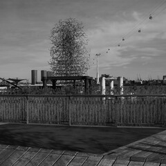 The Quantum Cloud sculpture River Thames Air Line Cable Car black and white
