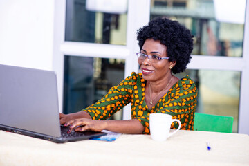 adult business woman working with laptop in office.