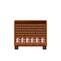 Vegetable shop pixel art. Mushrooms in a wooden crate. Mushrooms,  food pixel art icon isolated on white background. Mushroom stall. Showcase with vegetable waste. Vector illustration.