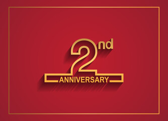 2 anniversary design with simple line style golden color isolated on red background