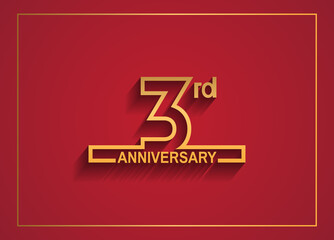 3 anniversary design with simple line style golden color isolated on red background
