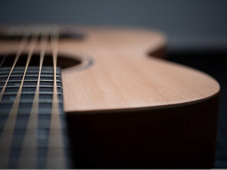 An acoustic guitar seen in a different way.