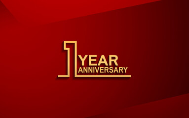 1 year anniversary line style design golden color with elegance red background for celebration
