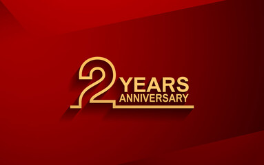 2 years anniversary line style design golden color with elegance red background for celebration