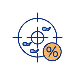 Sperm count test RGB color icon. Semen analysis under microscope. Fluid quantity and quality measurement. Fertility test. Researching specimen in laboratory. Isolated vector illustration