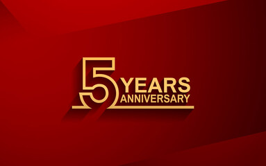 5 years anniversary line style design golden color with elegance red background for celebration