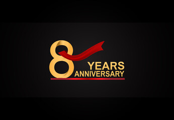 Obraz premium 8 years anniversary design with red ribbon and golden color isolated on black background for celebration moment