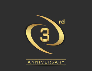 Obraz premium 3 years anniversary logo style with swoosh ring golden color isolated on black background for celebration moment