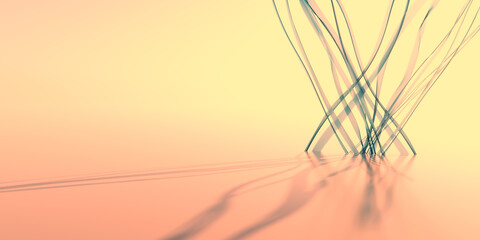 3d Render Abstract  Warm Transparent lines on white background