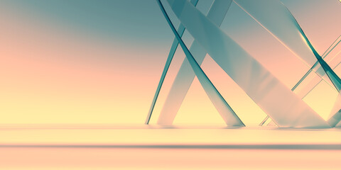 3d Render Abstract Warm Transparent crossed lines on white background