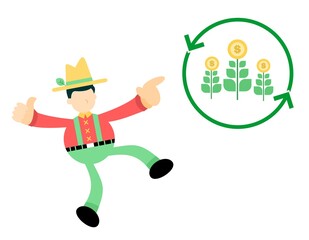 farmer man agriculture talk about business money income cycle cartoon doodle flat design style vector illustration