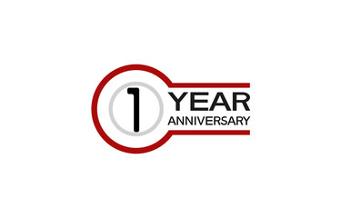 1 year anniversary with circle outline red color isolated on white background for company