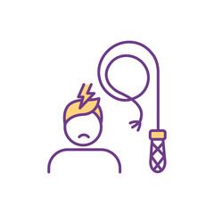 Corporal punishment RGB color icon. Violent act. Causing physical pain to person. Childhood violence. Practicing in home and school settings. Mental health problems risk. Isolated vector illustration