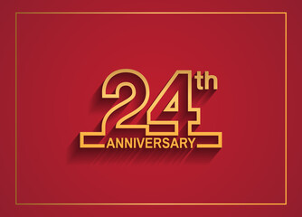 24 anniversary design with simple line style golden color isolated on red background