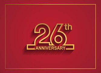 26 anniversary design with simple line style golden color isolated on red background © VECTORKURO