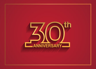 30 anniversary design with simple line style golden color isolated on red background