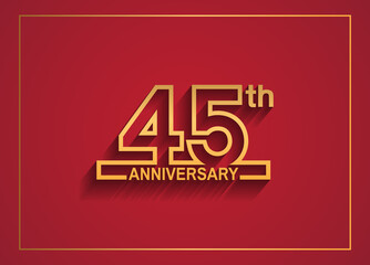 45 anniversary design with simple line style golden color isolated on red background