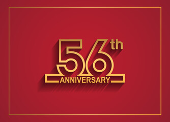 56 anniversary design with simple line style golden color isolated on red background