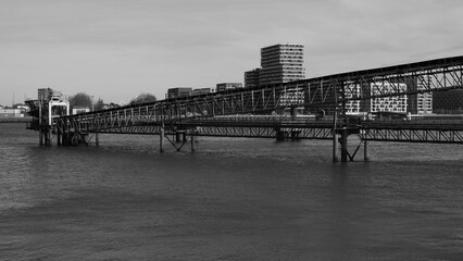Aggregate Transporters River Thames Greenwich London Black and White