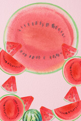 Painting fruit summer watermelon  hand drawn watercolor paint.