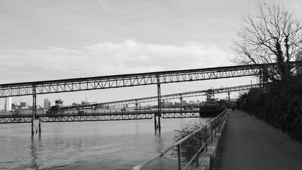 Aggregate Transporters River Thames Greenwich London Black and White