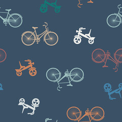 Fototapeta na wymiar Bicycles for adults and children. Seamless vector simple pattern.