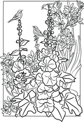  Vector hand drawn illustration of flowers coloring page.
