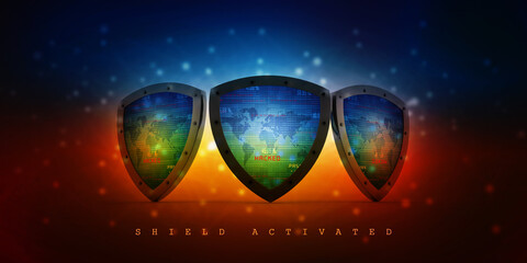 3d illustration Security concept - shield 