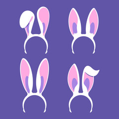 Rabbit ears headbands vector cartoon set isolated on background.