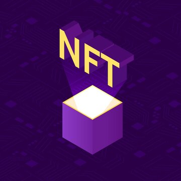 nft, non-fungible tocken illustration. Isometric concept illustration, vector design