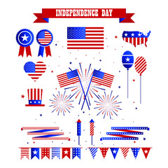 Vector illustration of the 4th July celebration icons set. The USA Independence Day.
