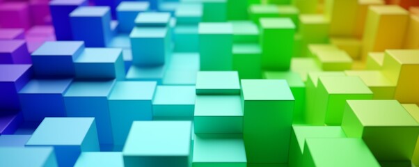 Background from randomly shifted rainbow or spectrum colored cubes, creativity or toy concept, selective focus